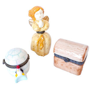 Vintage Miniature Trinket Box Lot Of 3‎ Penguin Angel Treasure Chest Porcelain